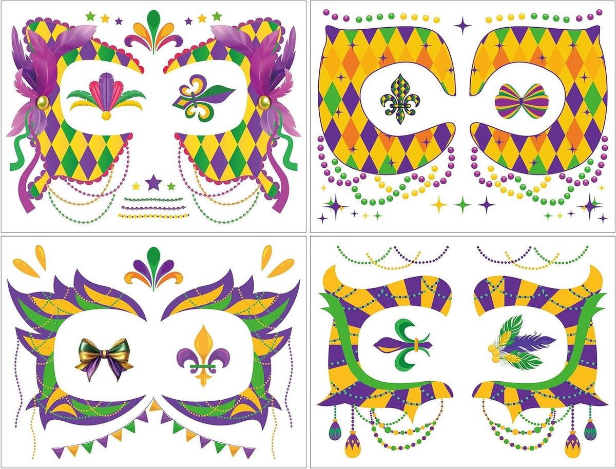 Set van 4 Groene Gezichts Tattoos voor Carnavalskostuums en Feestjes - Tijdelijke Tatoeages voor Vrouwen en Kinderen, Perfect voor Festivals en Themapartijen