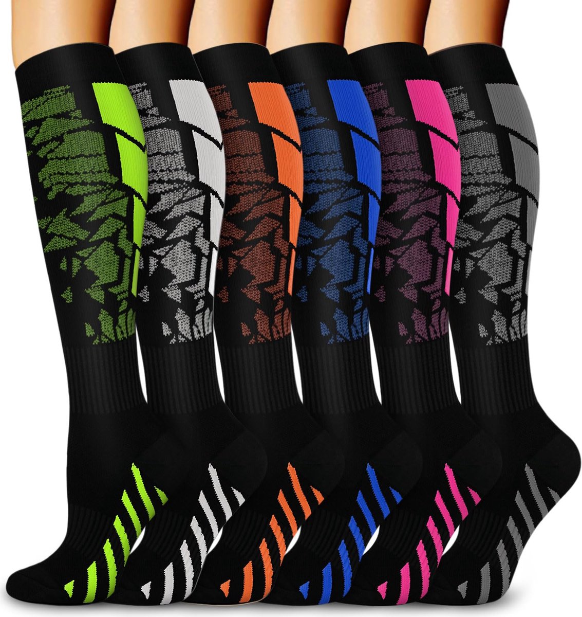 6 Paar Compressiekousen Voor Heren En Dames - Kniekousen - Steunkousen - Compressiesokken Voor Sport, Vliegen, Hardlopen, Reizen En Fietsen