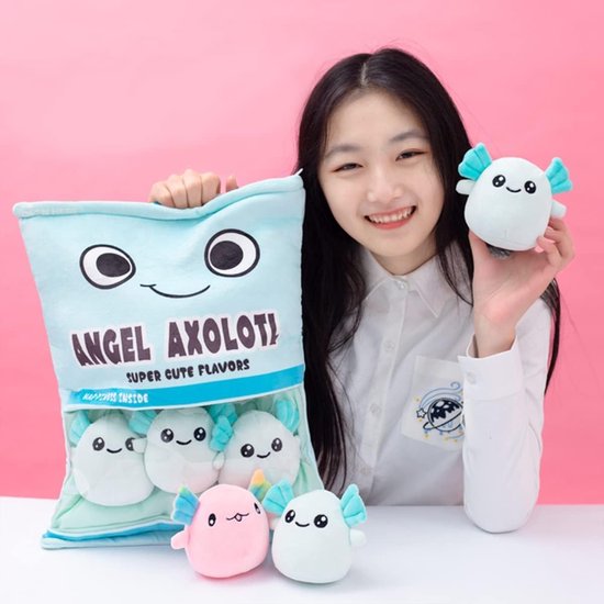 Axolotl Pluche Kussen - Knuffel Salamander - Kinderen Spel - Zes Verwijderbare Pluche - 38 x 45 cm - Blauw — afbeelding 3