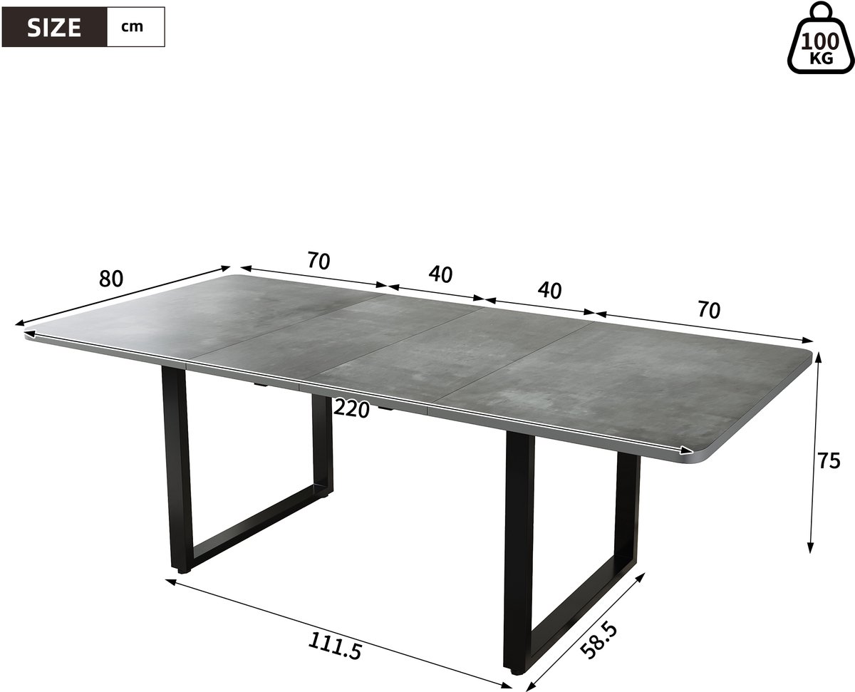 MODENUIT Eettafel - Uitschuifbaar In 3 Lengtes Voor 6-10 Personen - Eetkamer En Keuken - MDF Grijs - 140-220x80 Cm