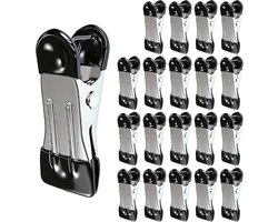 Wasknijpers - 20 stuks roestvrij staal - Metalen wasknijpers - Gemaakt van roestvrij staal - UV-bestendig, geschikt voor kleding, jeans, sokken, handdoeken, foto's (zwart)