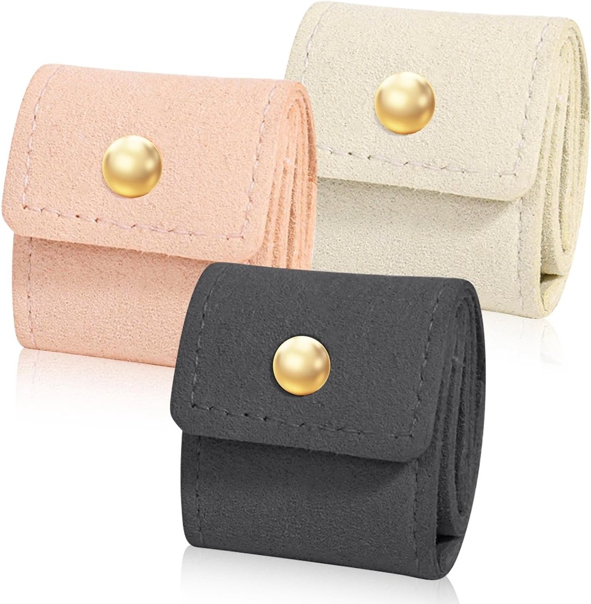 Mini Sieraden Reistas - Vouwbare Organizer voor Kettingen, Ringen en Oorbellen - Compacte Sieradenbox met Sluiting voor Vrouwen, Ideaal voor Reizen en Accessoires (Beige, Roze, Grijs)