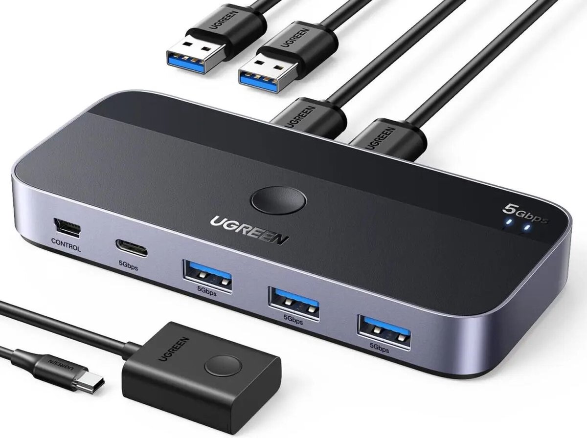 UGREEN USB 3.0 Sharing Switch - 2 in 4 Out - 2 Computers delen 4 USB-A/C apparaten - USB Switcher Hub voor toetsenbord, muis, printer - 5Gbps Dataoverdracht - Plug and Play — afbeelding 1