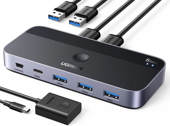 UGREEN USB 3.0 Sharing Switch 2 in 4 uit – USB-A en USB-C poorten – 2 computers delen toetsenbord, muis, printer – 5Gbps plug & play