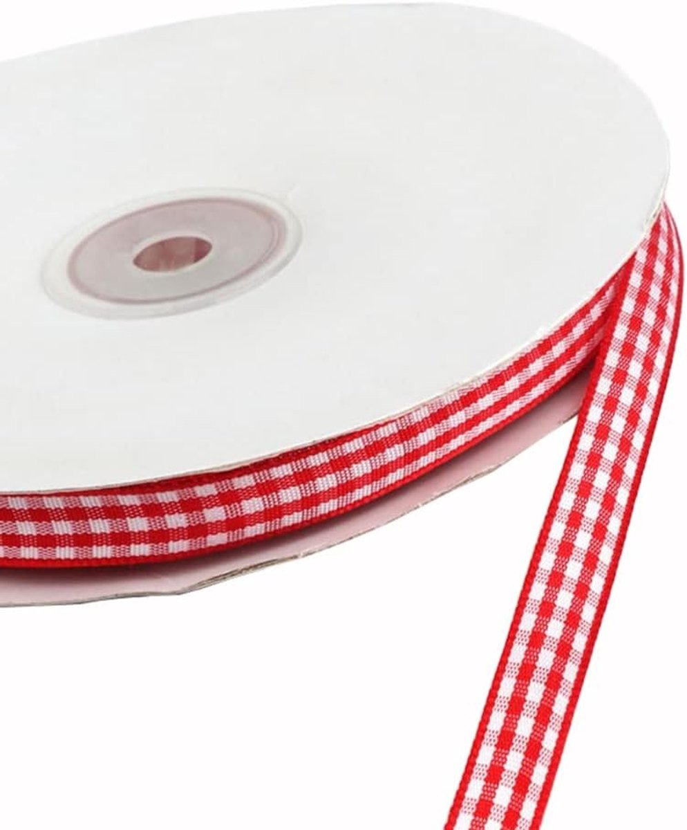 Katoenen Plaid Cadeaulint in Vichy Design voor Creatief Gebruik, Decoratie en Feestdagen, 10mm, Rood, Perfect voor Kerst, Bruiloft en Verjaardag