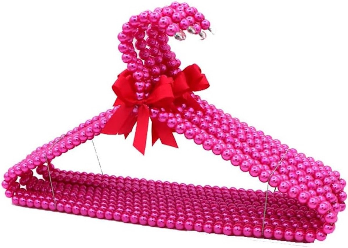 Set van 5 Kledinghangers met Strik - 40cm Plastic Kralen, Stevige Kledingstandaard voor Bruiloft en Opslag van Kleding, Roze Rood 5 stuks