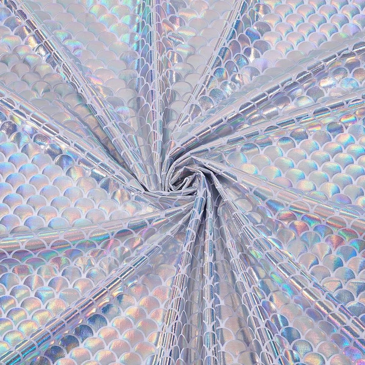 1.5m Sparkling Zeemeermin Schubben Stof 1m Breed Iriserend Zilver 2-Weg Rekbaar Spandex voor Kleding en DIY Creaties