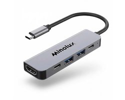 Minolux® Pro - USB-C 5-in-1 Hub - Docking station- 4K HDMI - 100W Power Delivery - 2x USB 3.0 & USB-C (MacBook/Laptop Adapter)