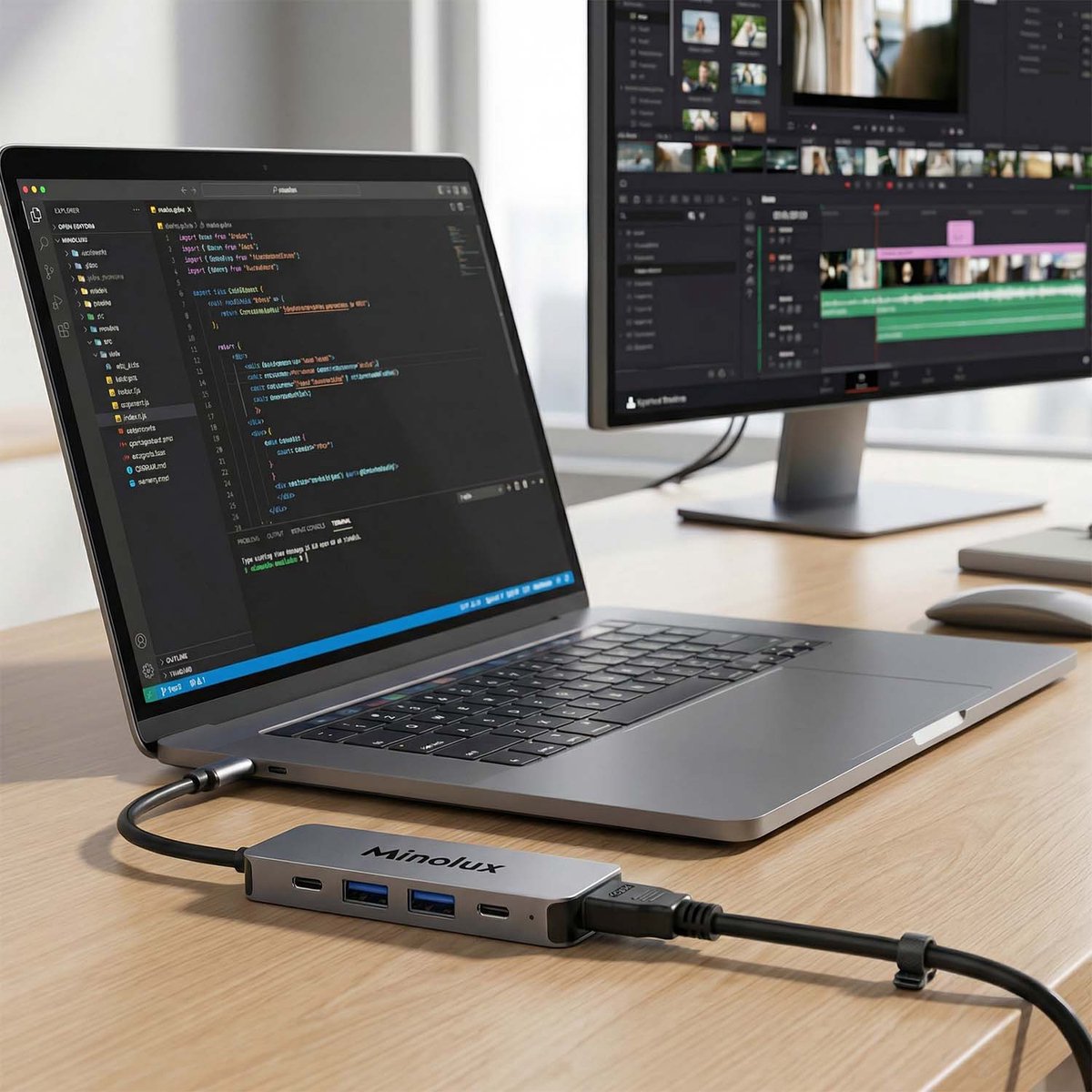 USB-C 5-in-1 Hub met 4K HDMI, 100W opladen, 2x USB 3.0 en USB-C poort – Minolux Pro Docking station - Afbeelding 5