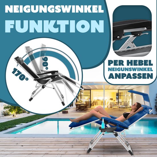 KESSER Luxe Ligstoel - Extra Breed & Comfortabel - Dikke Kussens, Armleuningen, Hoofdkussen, Bijzettafel & Opbergvakken - Ergonomisch & Antislip - Tuin of Balkon - Marineblauw — afbeelding 2