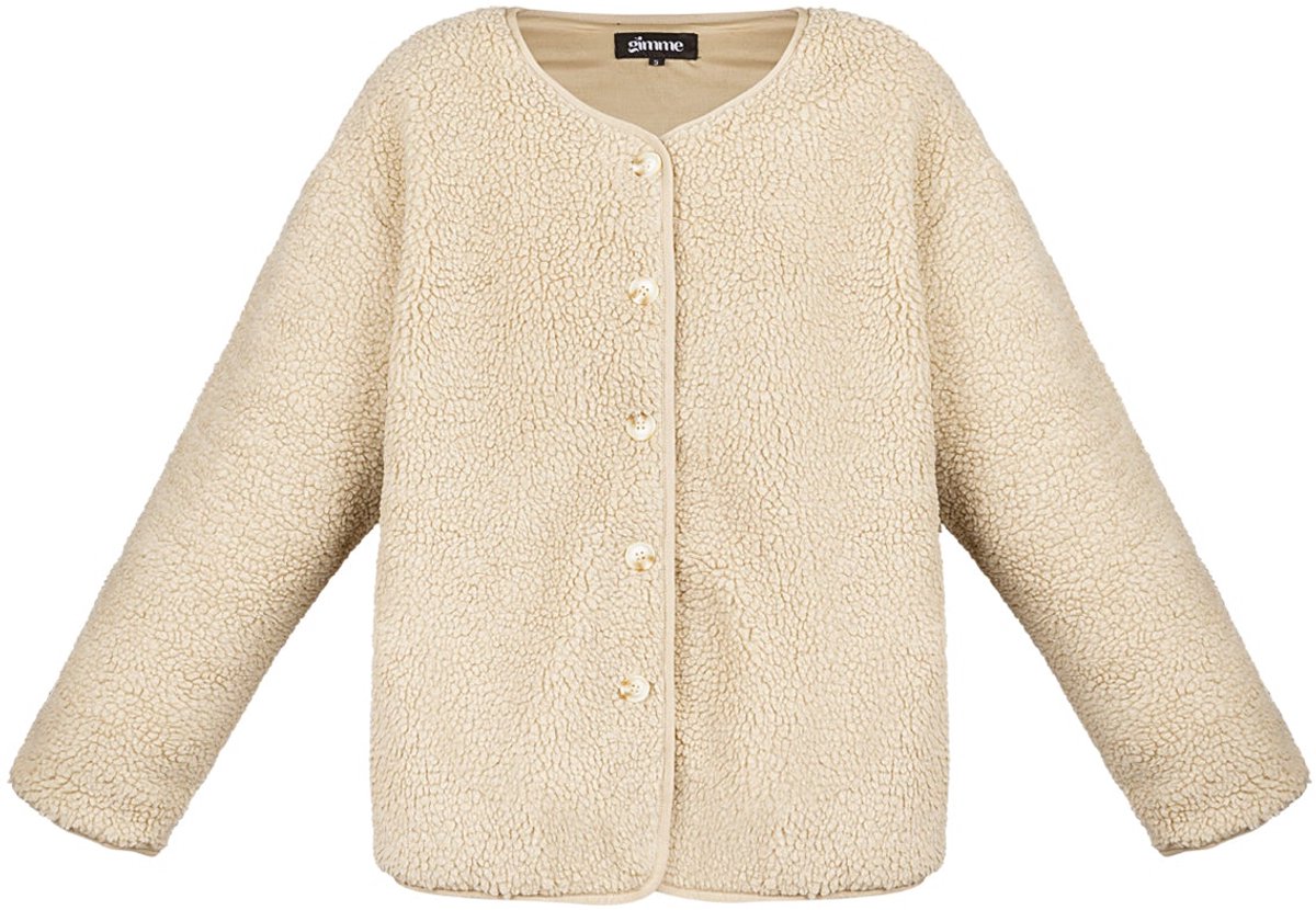 Teddy jas dames van zacht polyester - loose fit winterjas met lange mouwen
