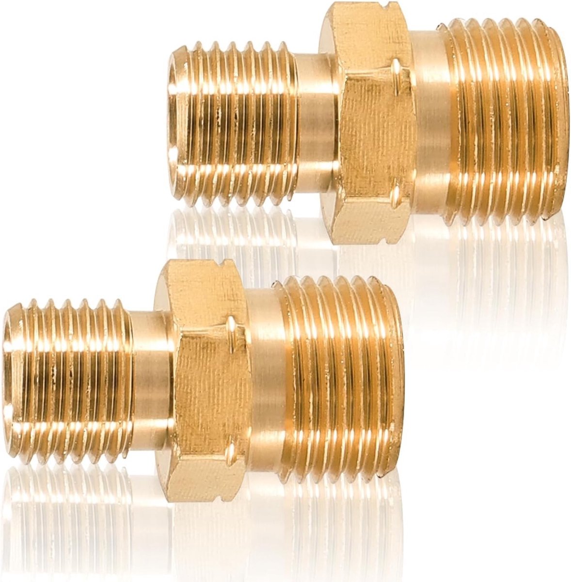 Set van 2 Messing Gaskoppelingen voor Slangen, Dubbele Nippel, 1/4 Inch naar 3/8 Inch, Geschikt voor Propaan en Acetyleen Gaskoppeling, Versterkte Verbindingen