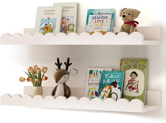 SRIWATANA Wall Shelf White Wooden Shelf Floating Shelf Set of 3 Bookcase Hanging Decoration for Kitchen, Children's Room, Living Room, Bathroom