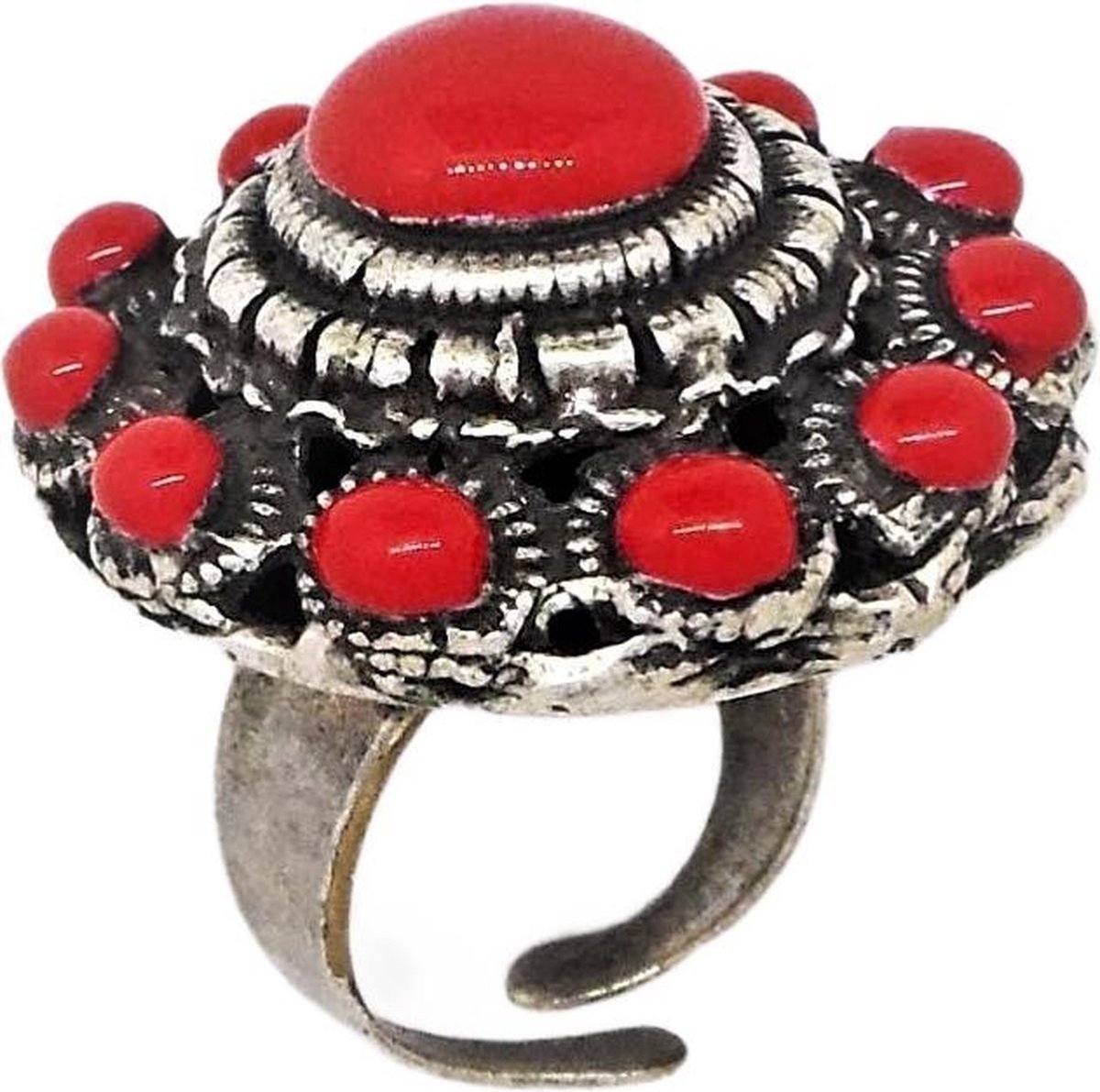 Zeeuws Meisje - Zeer grote bolle Zeeuwse knop ring rode emaille 3,5 cm doorsnede