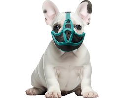 Muilkorf voor brachycefale honden — Muilkorf voor Franse Bulldogs — Ademend, verstelbaar gezichtsmasker van mesh — Geschikt voor rassen met een platte snuit (Shih Tzu, Engelse Bulldog) — Anti-bijt, anti-kauw, anti-blaf (Groen, Maat S)