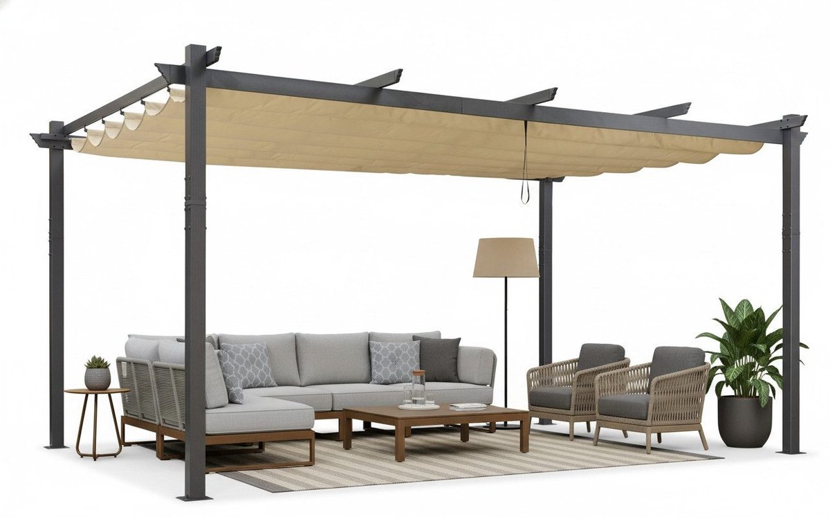 Purple Leaf Pergola avec toile coulissante 4,85 x 3,55 m - toile beige
