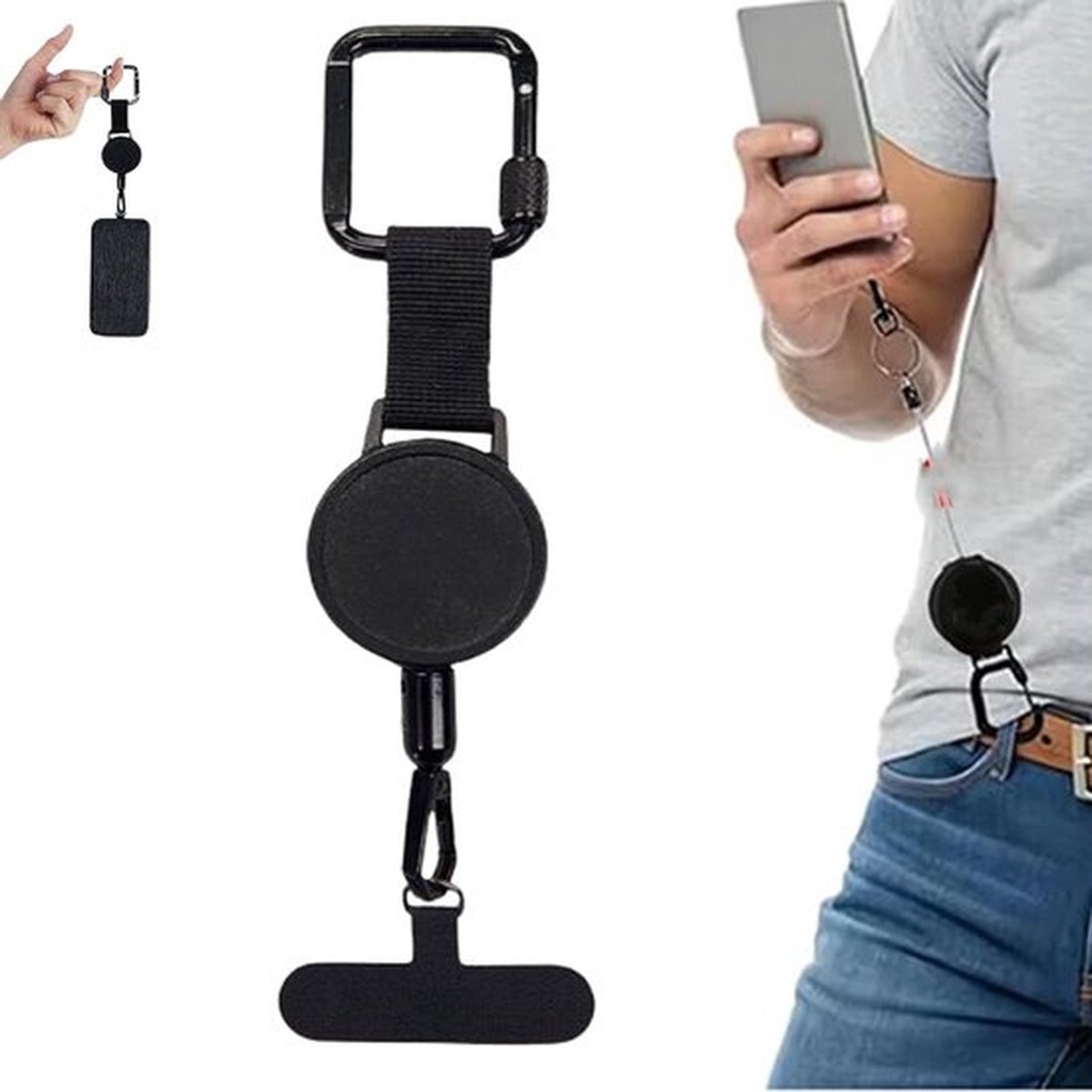 1 stuk anti-diefstal telefoonkoord - uitschuifbare anti-diefstal telefoonhouder met uittrekbare sleutelhanger, telefoonkoord met karabijnhaak, telefoonaccessoires voor reizen en wandelen