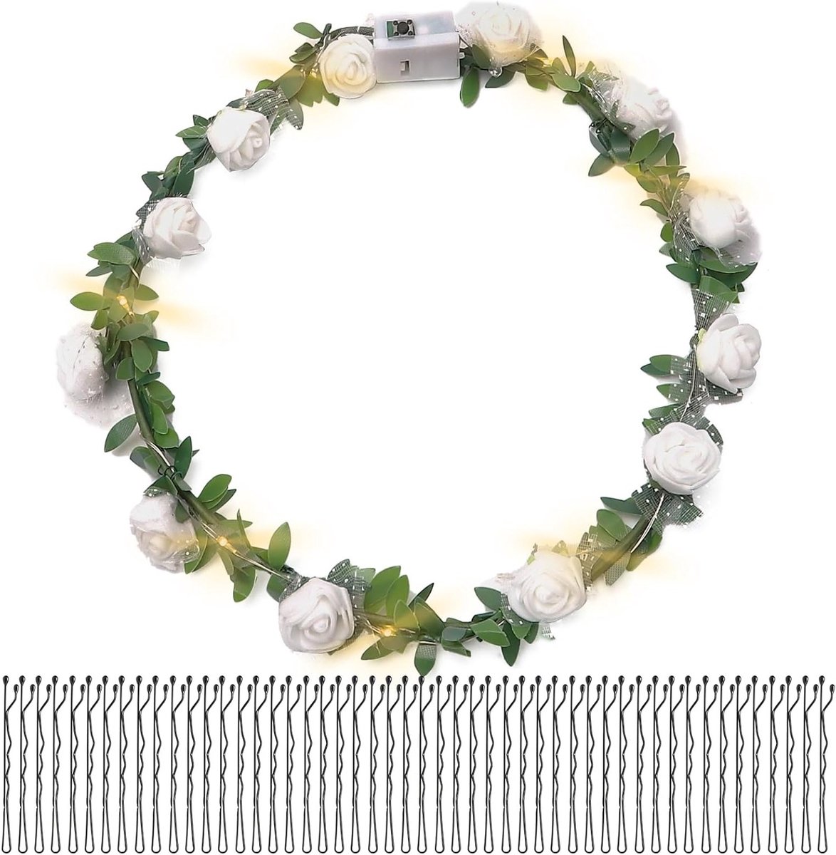 Luminous Haaraccessoires met 50 Clips, Verlichte Bloemkrans voor Halloween Feest, Hoofdband en Bruidsbloemstuk