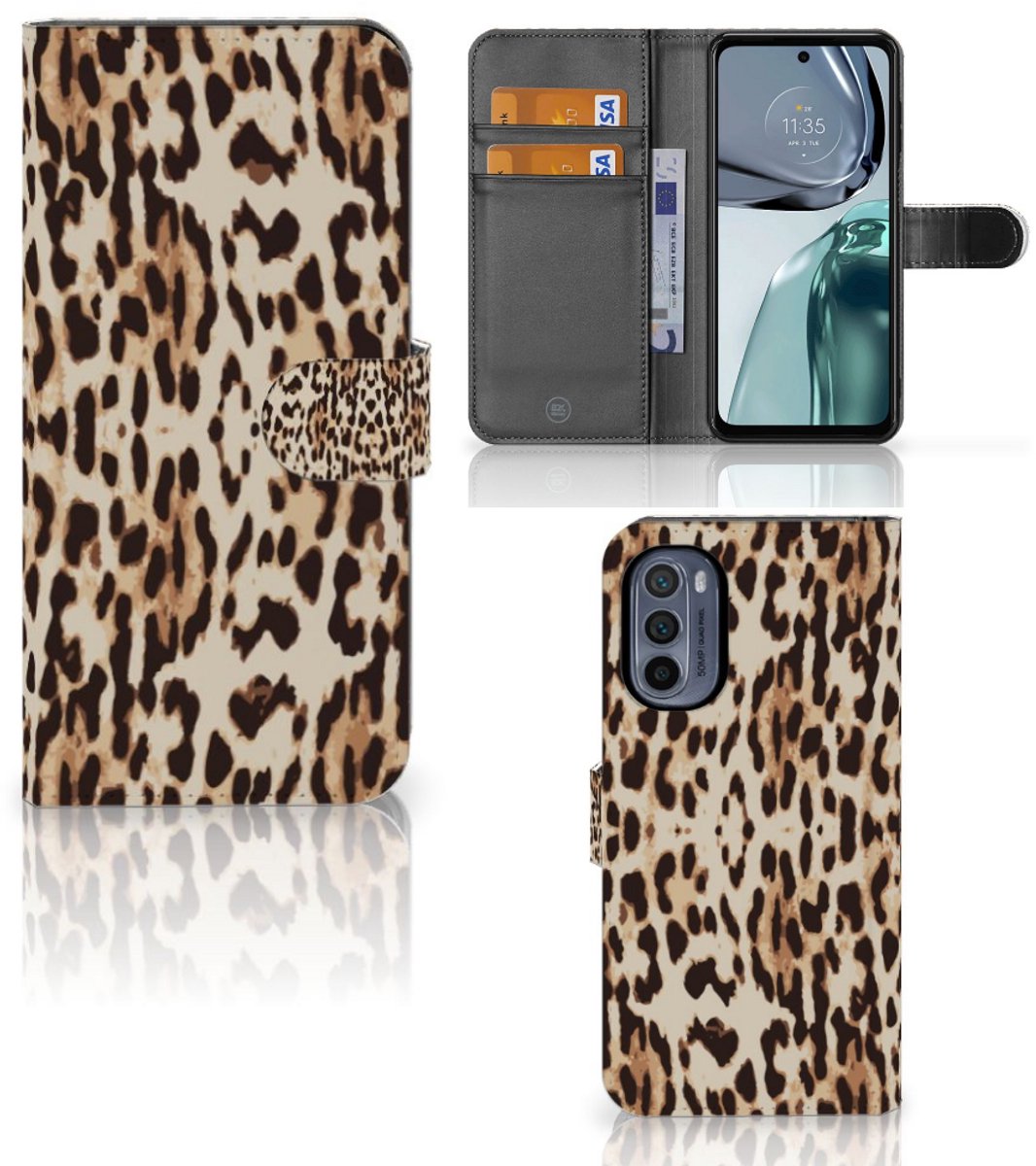 Motorola Moto G62 5G Telefoonhoesje met Pasjes Leopard