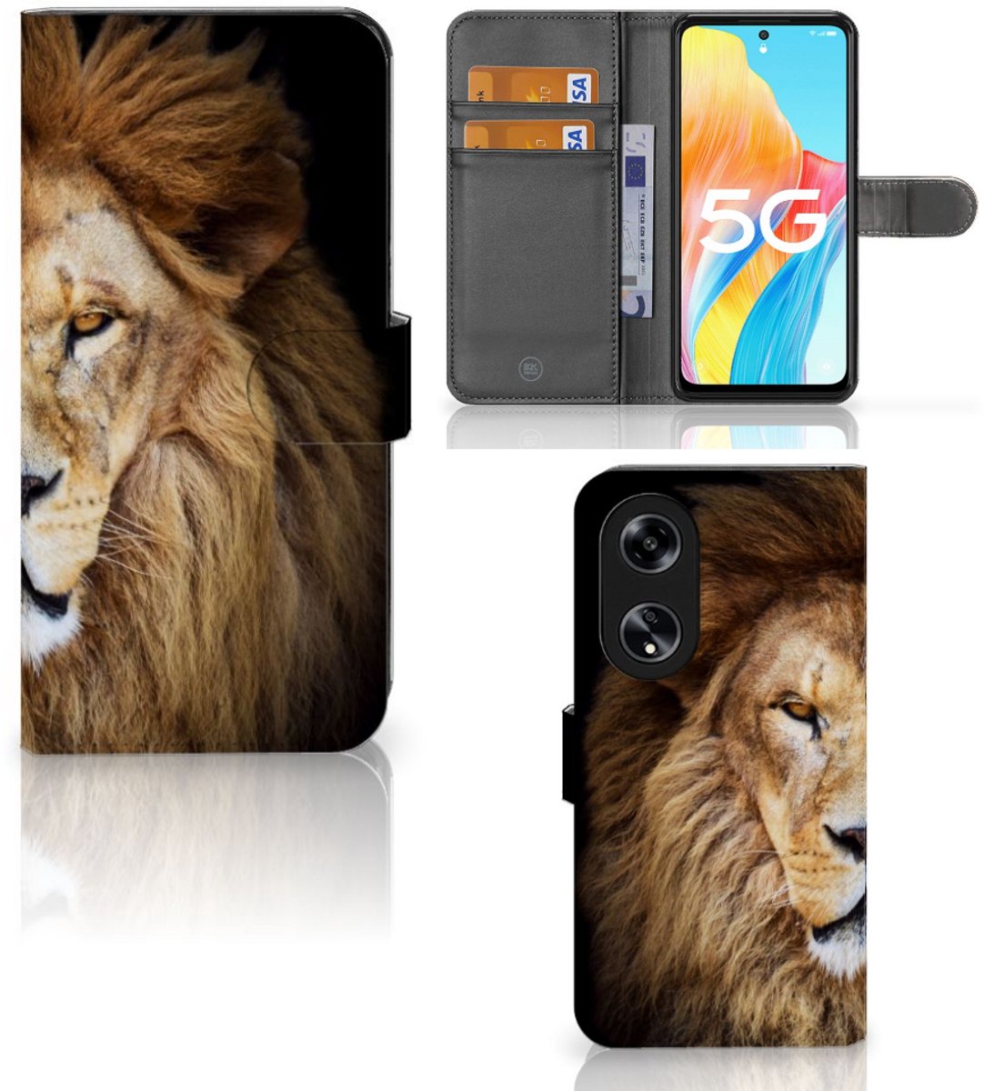 OPPO Reno8 T 5G Telefoonhoesje met Pasjes Leeuw
