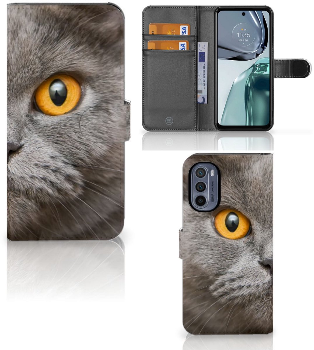 Telefoonhoesje met Pasjes Motorola Moto G62 5G Britse Korthaar