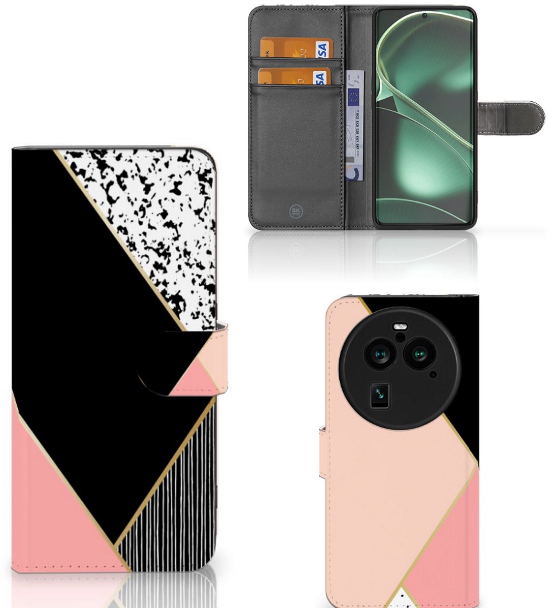 OPPO Find X6 Pro Book Case Zwart Roze Vormen