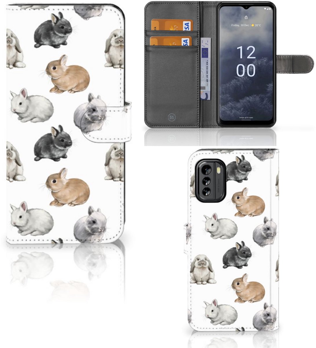 Telefoonhoesje met Pasjes voor Nokia G60 Konijntjes