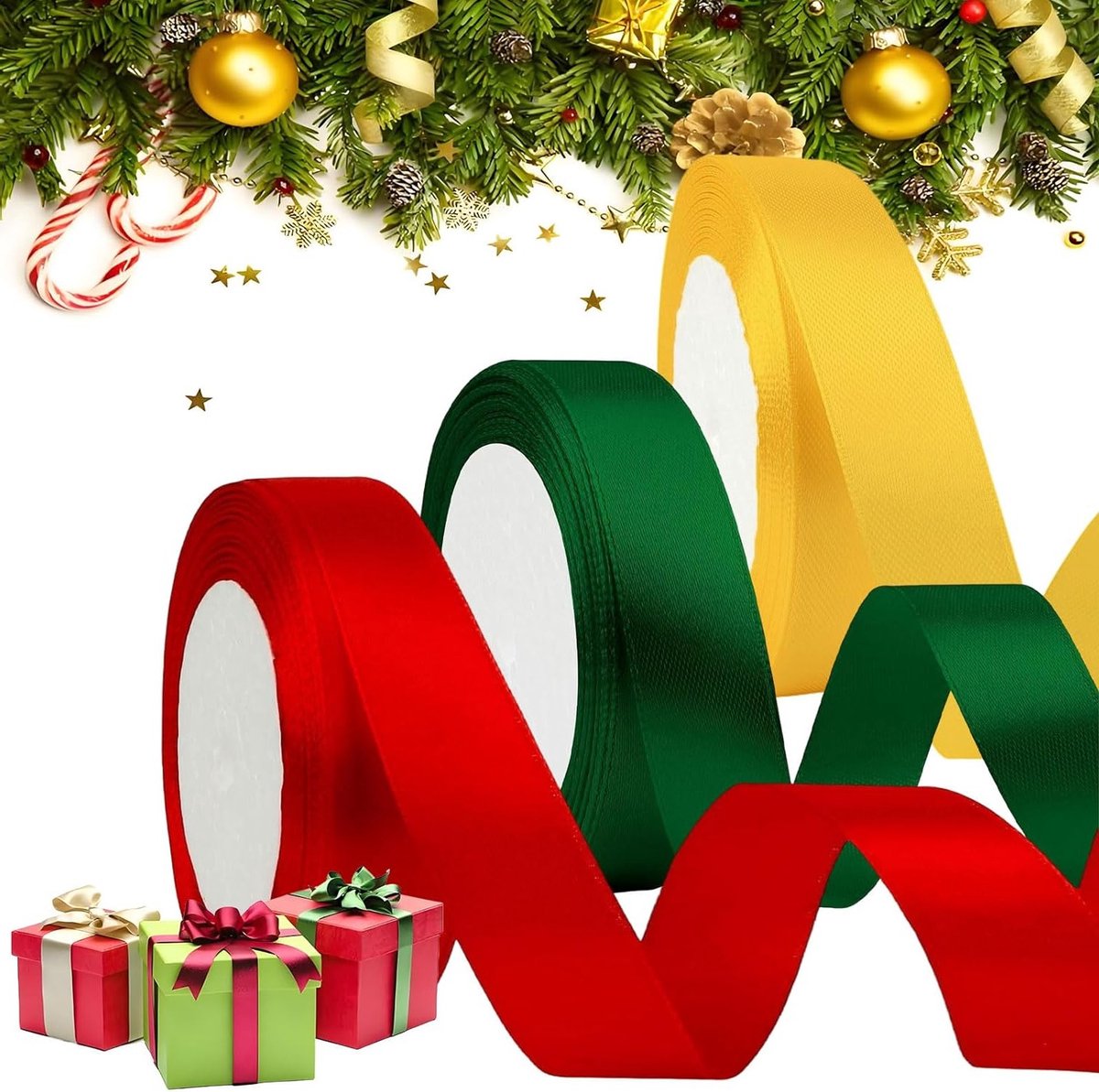 Kerstcadeau lint voor het inpakken van geschenken, decoratie en feestelijke versiering