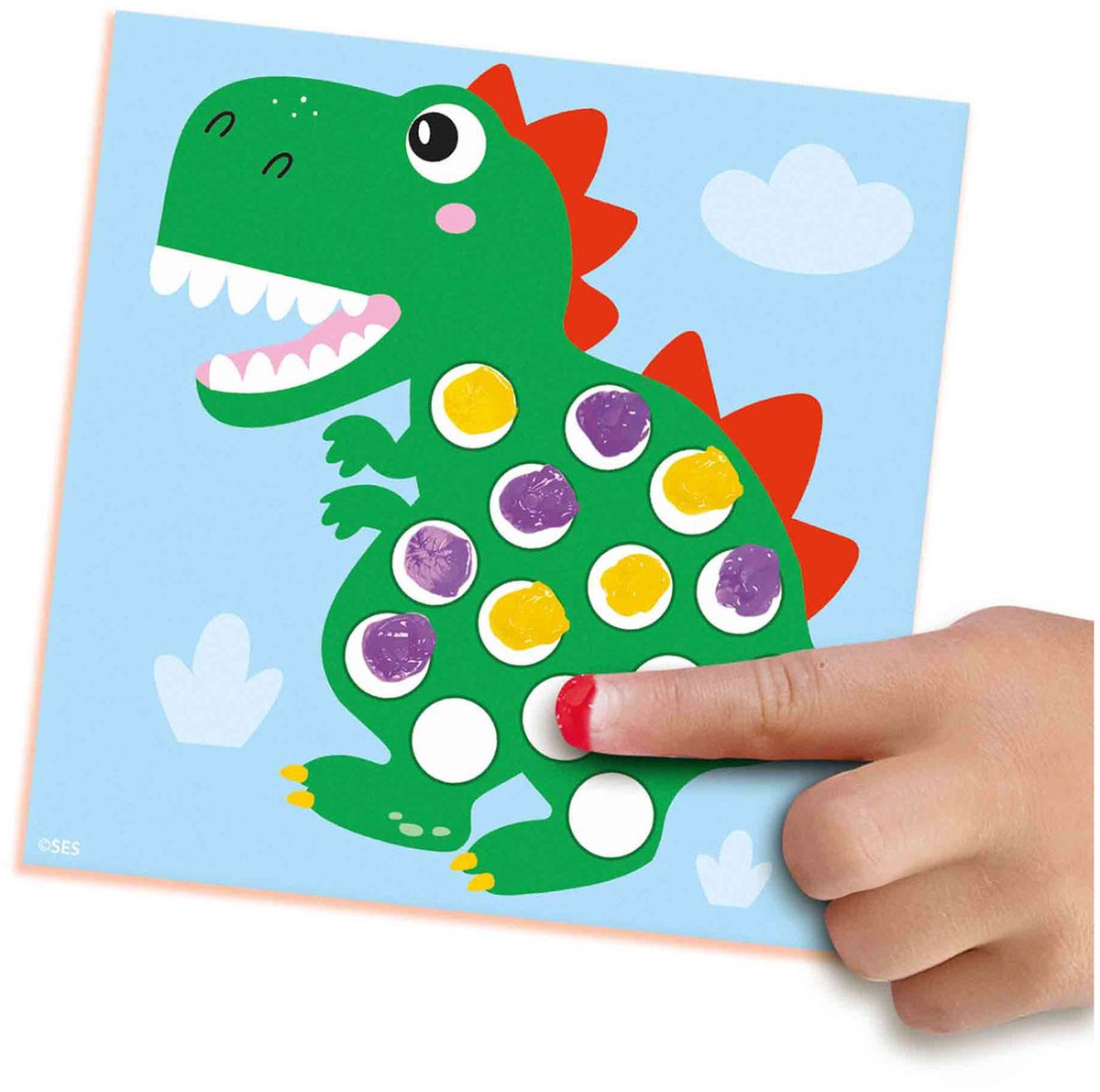 SES Creative - My First – Dinos Stippen met Vingerverf - 10 kleurplaten met dieren en 3 kleuren vingerverf - goed uitwasbaar - Dinosaurus speelgoed – Glutenvrij - 1 tot 4 jaar — afbeelding 8