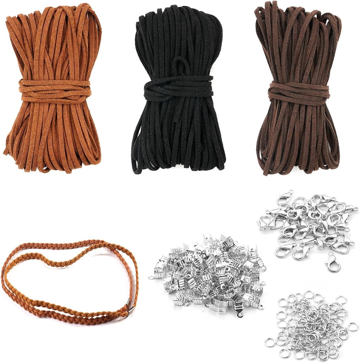 3 Rollen Leren Koord, 10m x 3mm, Dunne Leren Band, Plat met Sluiting, Vintage Leren Band voor Sieraden, DIY Armbanden en Kettingen, Handgemaakt en Creatief Gebruik