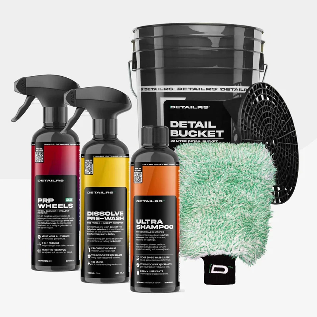 Detailrs Basic Washbucket - Compleet Exterieur Waspakket - Car Detailing - Auto wassen - Autowax - Washandschoen - Wasemmer