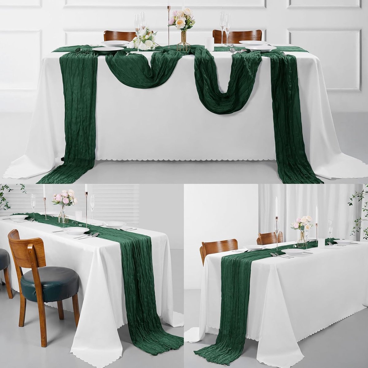 Kaasdoek Tafel Runner - Rustieke Tafeldecoratie - Bruiloft Versieren - Mesh Boho Stijl - 43x274 cm - Smaragd Groen