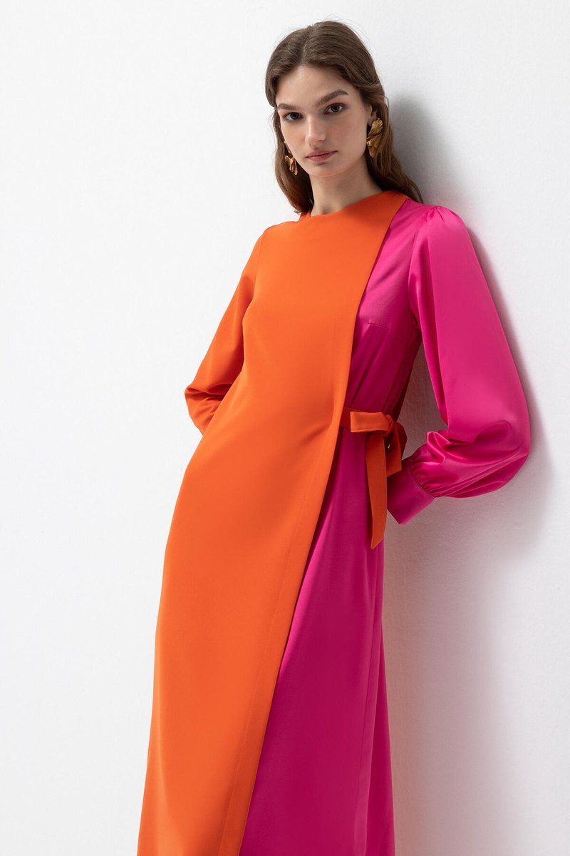 Touché Privé - Jurk in contrastkleuren - Oranje - Dames