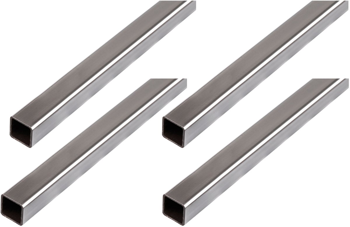 Alberts 4 x vierkante buis, blank staal, 20 x 20 x 1,5 mm, lengte 2 m