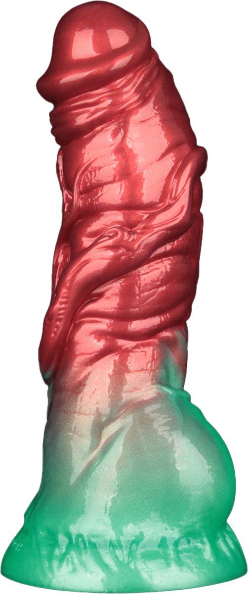 LoveToy - Dual Density Siliconen - Opblaasbare Dildo - Rood/Groen 19 cm