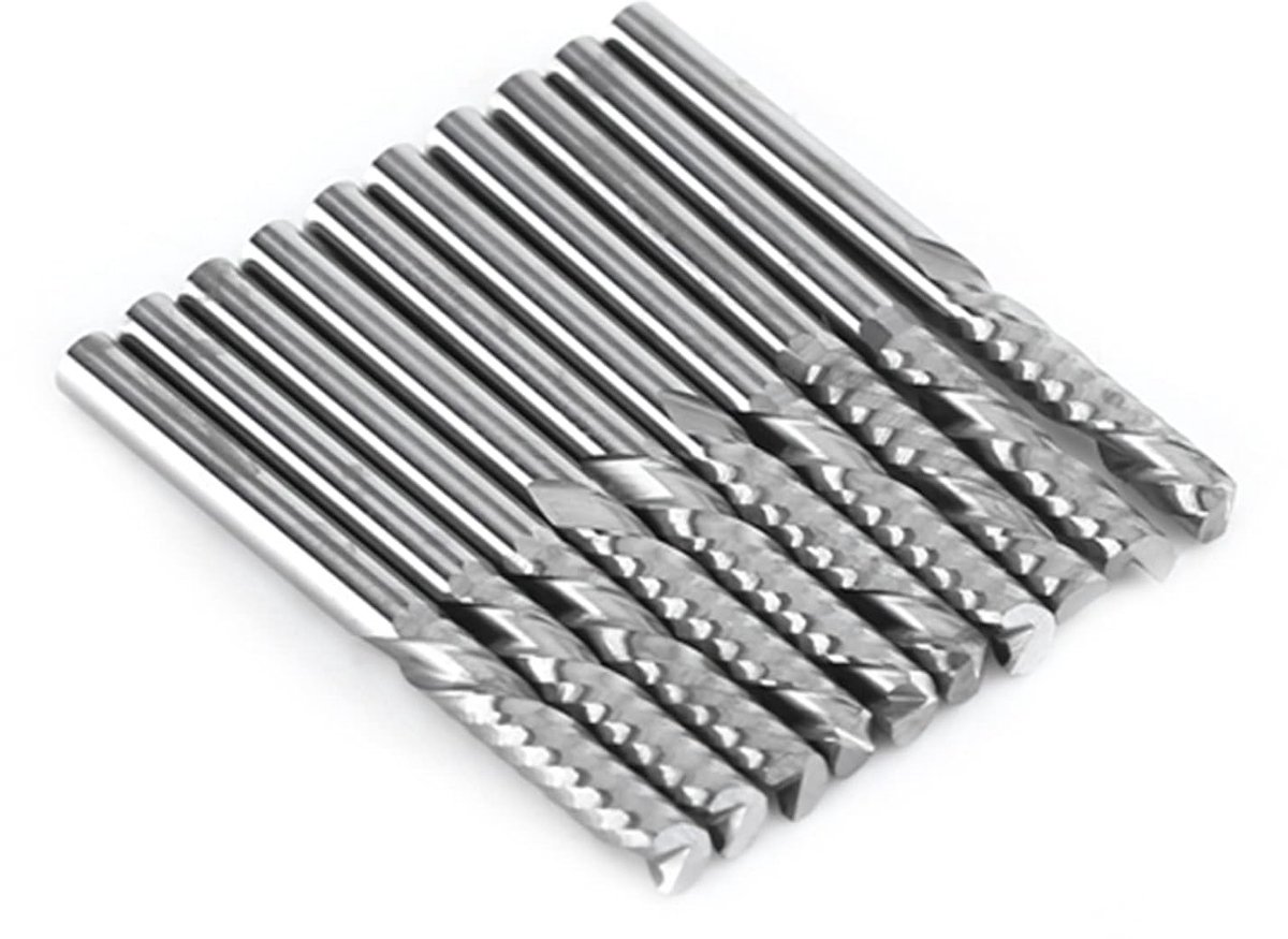 Set van 10 Stuks Tungsten Carbide 3.17mm en 3.0mm Freesbits voor CNC Router en Graveerwerkzaamheden