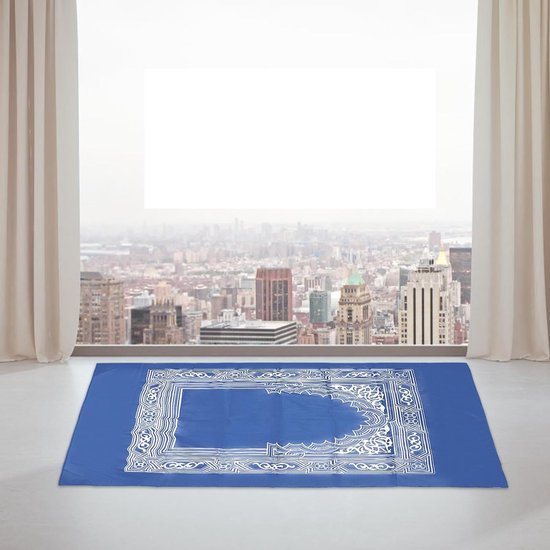 Bidmat Set - Reisgebedskleed Kompas - Gebed Buiten Huis - Ingebouwd Kompas Winddicht - 100 x 60 cm - Zwart Blauw — afbeelding 4