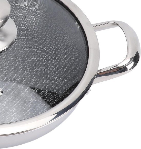 Koekenpan RVS - Koekepan Grillpan - Gezond Bakken - Dubbelzijdige Honingraat - 30 cm - Zilver — afbeelding 4