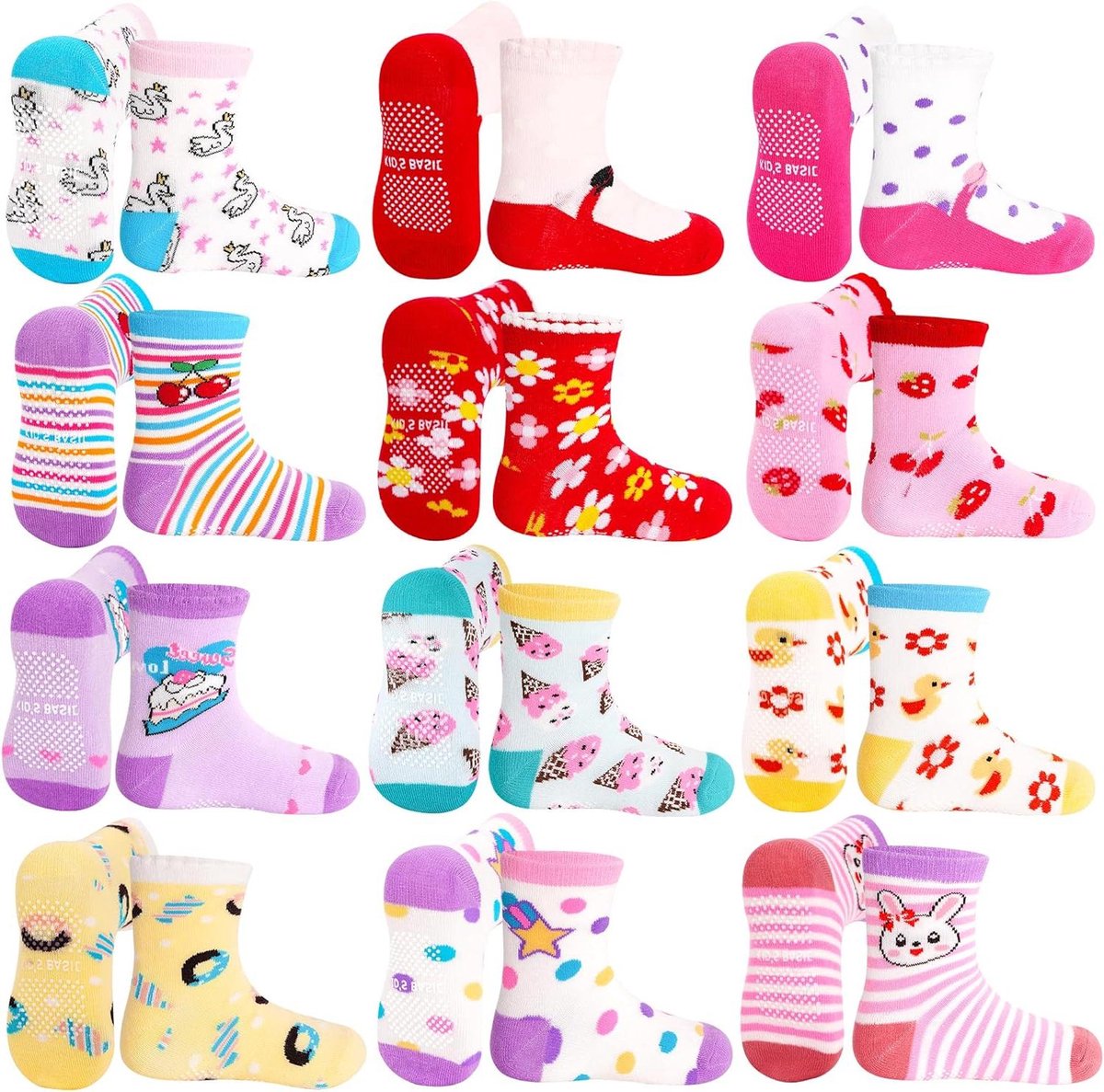 Babysokken Antislip - Kinder sokjes - Veilig Lopen - Zachte ABS Puntjes - 12 Paar - Multicolor