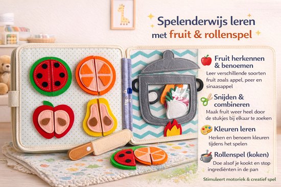 Montessori Vilt Busy Book - Interactief Voelboekje baby - flapjesboek - Vanaf 1 jaar - Leeuwtje - Educatief Activiteitenboekje - Motoriek & Ontwikkeling - 20x20 cm - CE Gecertificeerd van Merkloos — afbeelding 4