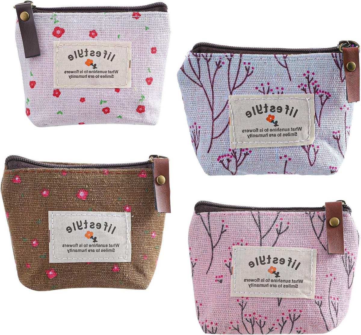 Mini Handtas Set van 4 Stuks, Draagbare Portemonnee met Rits, Make-up Tas en Muntentas voor Vrouwen