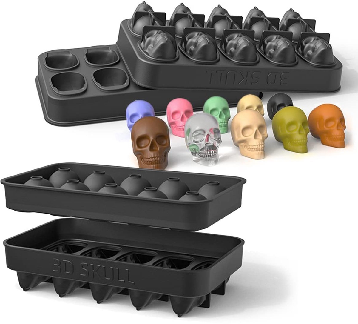 JasCherry 3D Skull Silicone Ice Tray - 10 Cavity Mallen voor Halloween, Cocktails en IJsblokjes