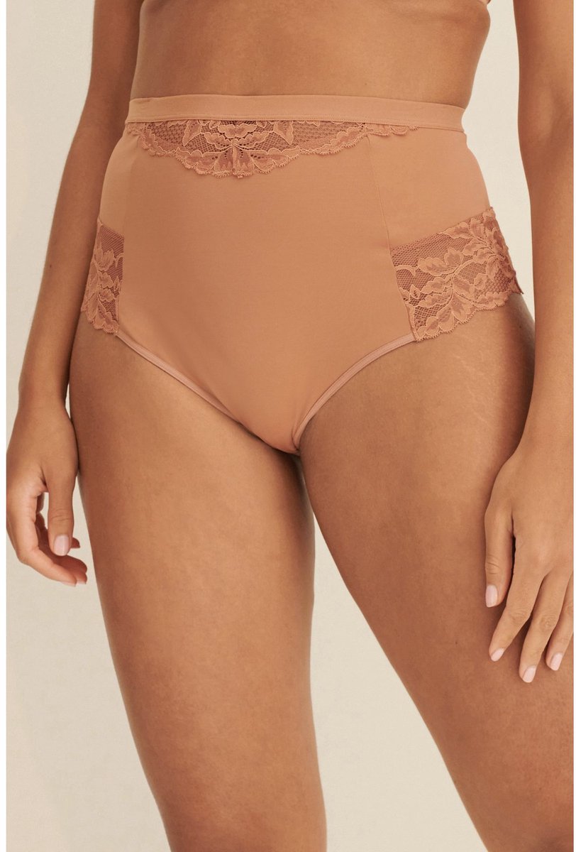 Next Dames - Set van 2 buikcorrigerende, licht vormgevende strings met hoge taille - Huidkleur Caramel Nude