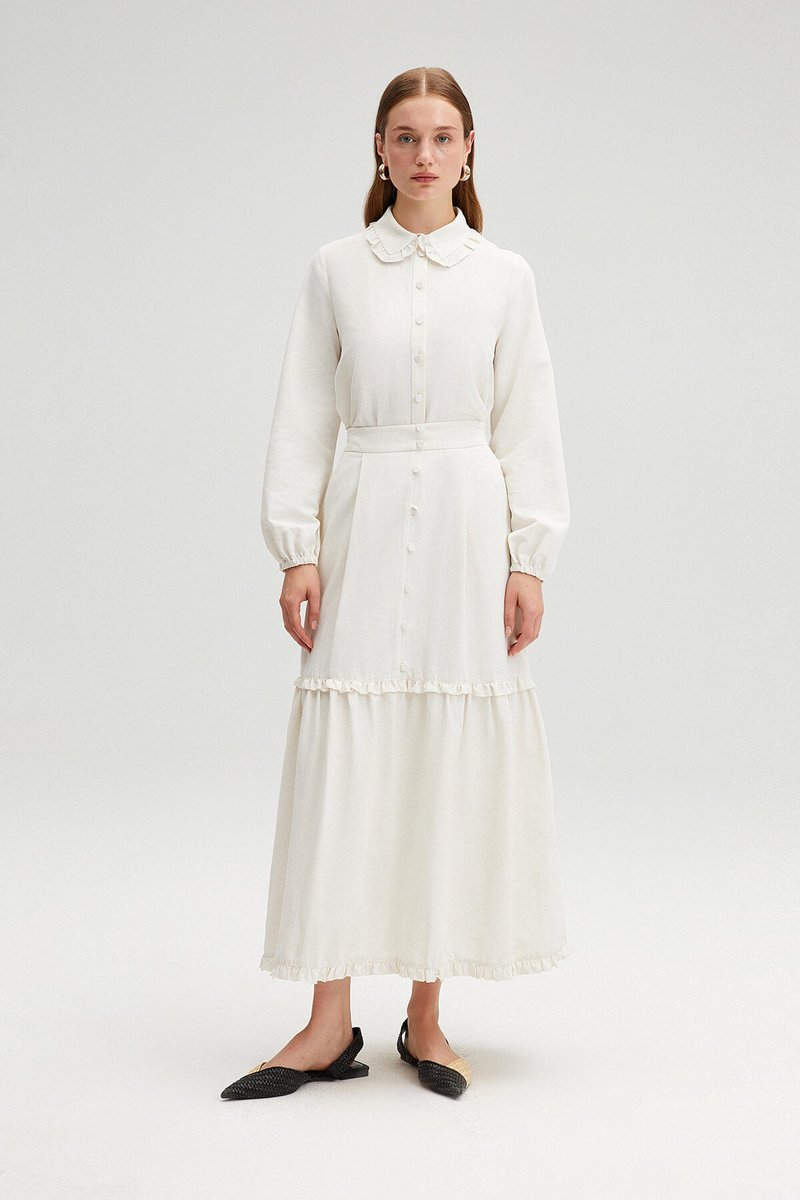Touché Privé - High waist rok met ruches - Naturel - Dames