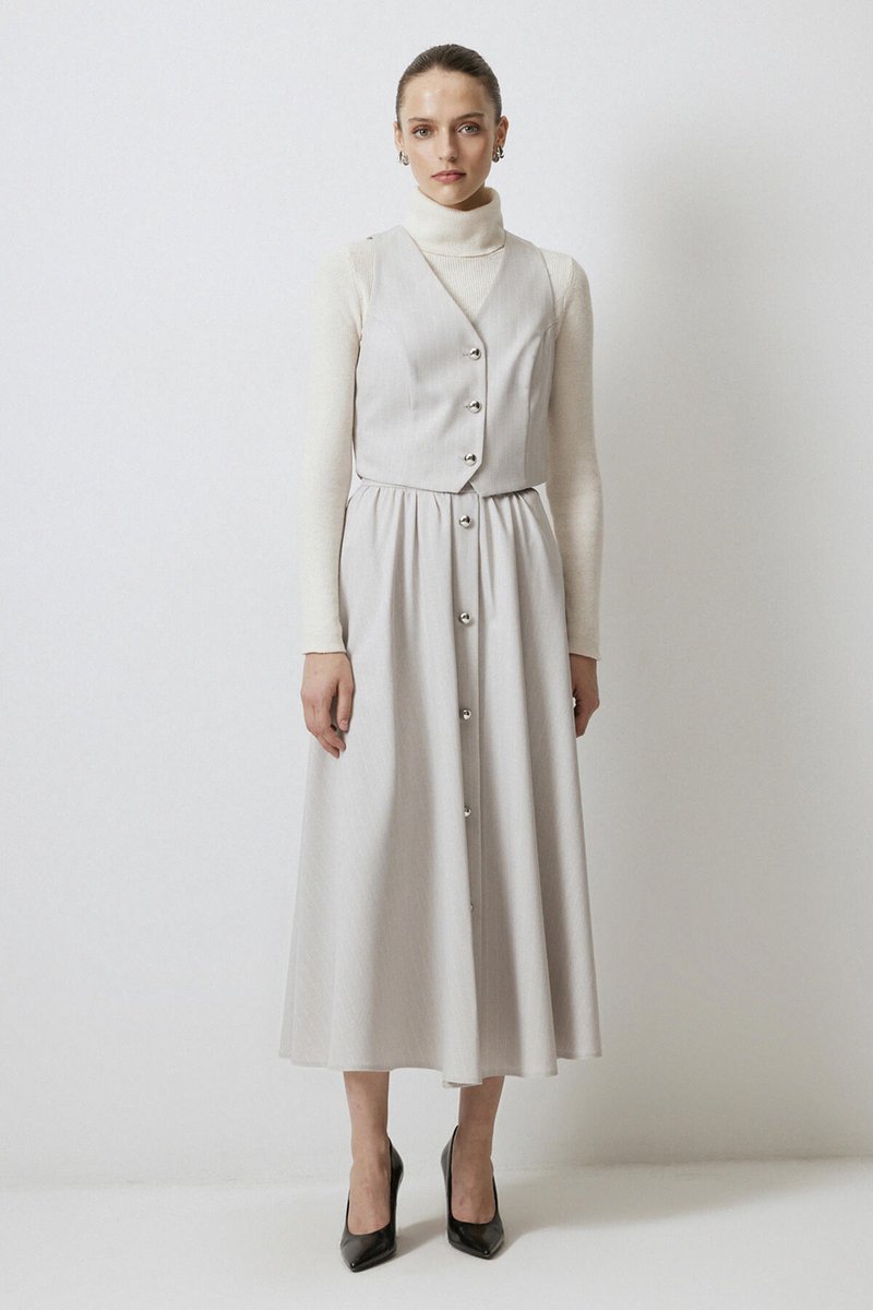Touché Privé - Gestreepte set van gilet en rok - Grijs - Dames