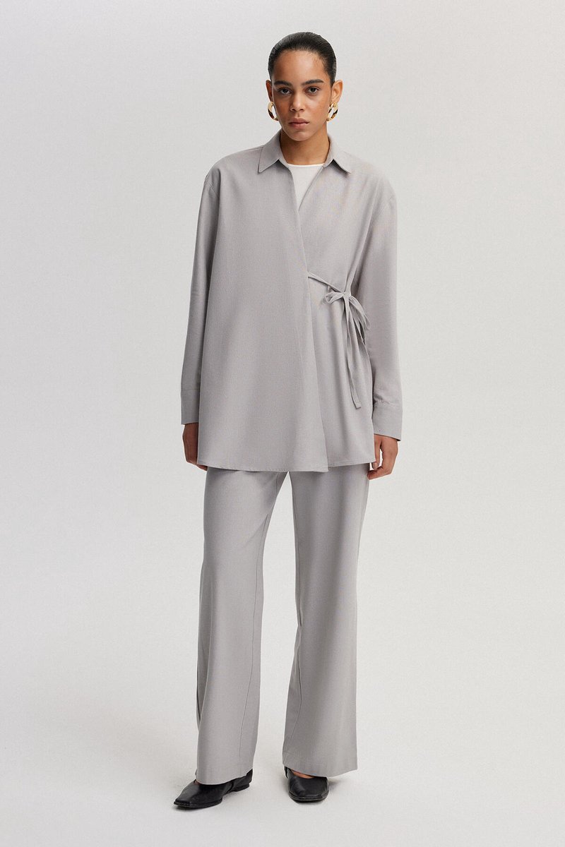 Touché Privé - Kimono set met overslag en broek - Grijs - Dames