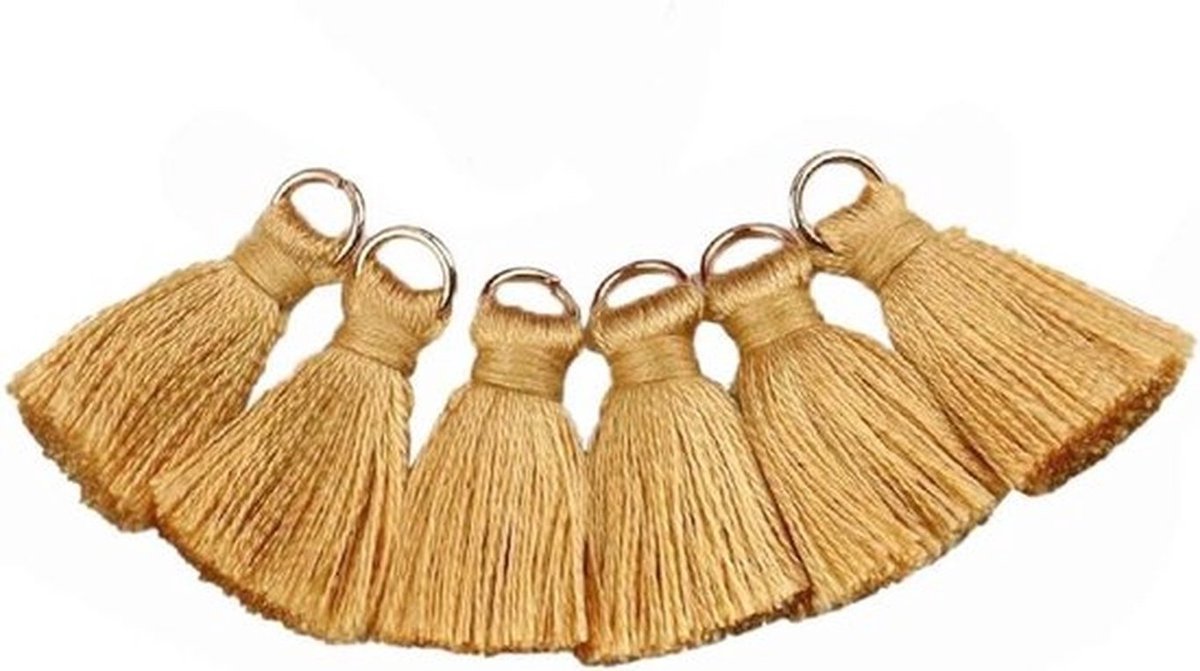 Handgemaakte kwast - Doe-het-zelf sieraden - Kleurrijk - Mini-kwastjes - 2cm - Hangers - Voor DIY - Goud - Geschikt voor diverse creatieve projecten - Kaki - 50 stuks
