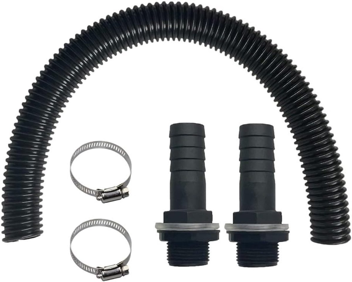 Complete Set voor Regenwateropvang met 2 Voedingsbuizen van 1 Inch, 50 cm Aansluitslang en 2 Slangklemmen voor Wateropslag en Tuinirrigatie