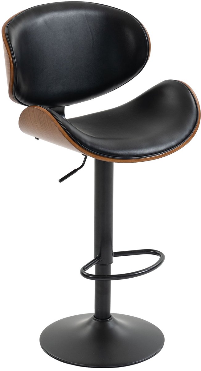 Merax Barkrukken Set van 2 - Verstelbare Barstoelen - 360° Draaibaar - PU Leren Zitting - Gebogen Houten Rugleuning - Met Voetensteun - Zwart
