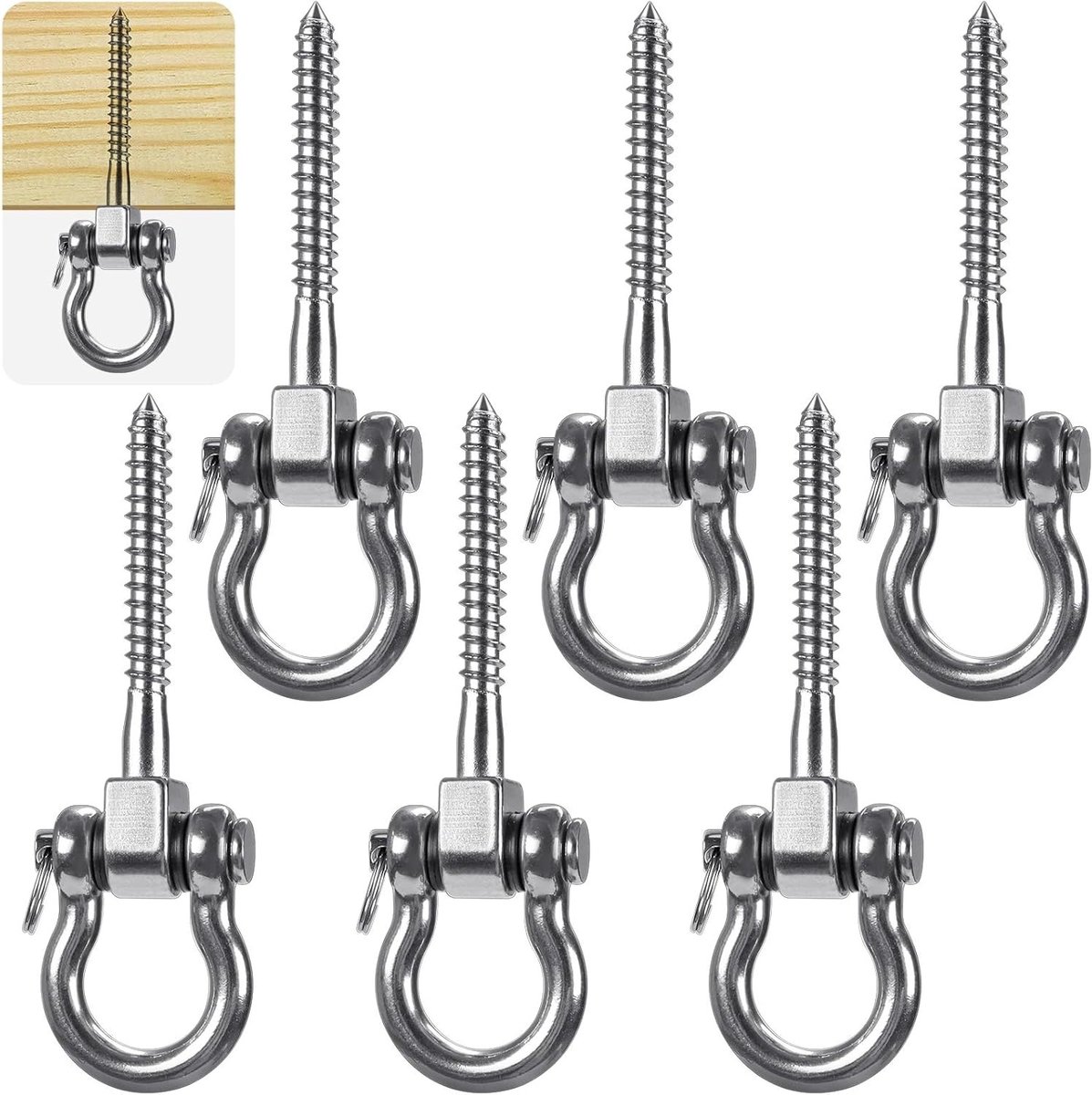 Zware 180° Swing Hangers voor Hangmatten, Schommels en Sportuitrusting - RVS Oogschroef Beugels met 1800Lb Capaciteit (6 Stuks)